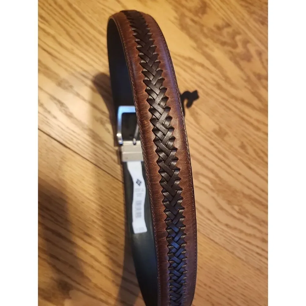 Columbia Brown Men's Leather Belt with Braided Detail NWT